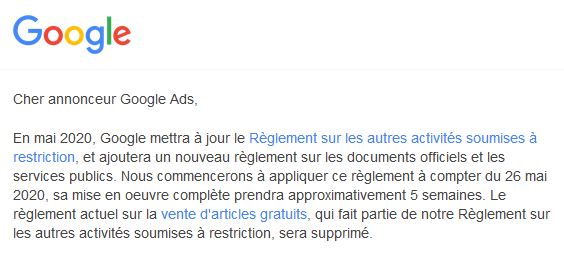 Mise à jour du règlement Google Ads nouveau règlement sur les documents officiels et les services publics